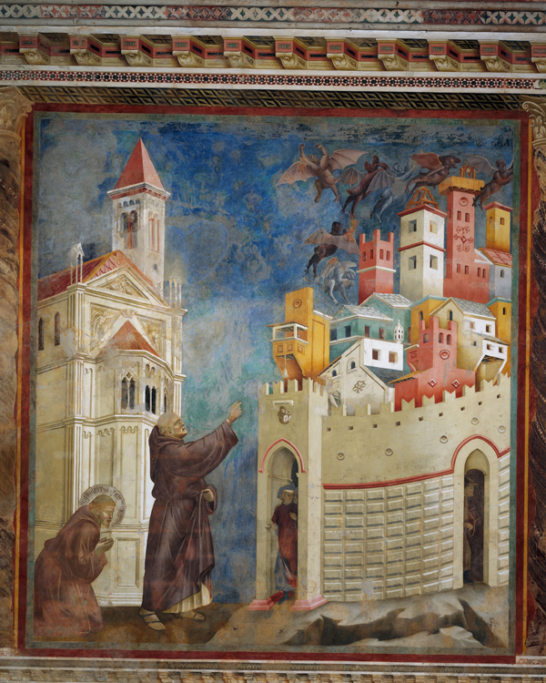 Giotto, Storie di san Francesco. Cacciata dei diavoli da Arezzo (1295-1299 circa), affresco, particolare. Assisi, Basilica superiore